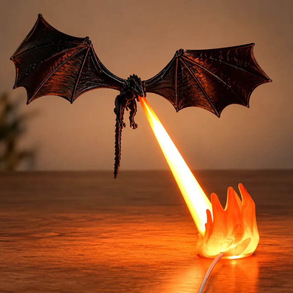 3D fire breathing dragon lamp with glowing orange flame