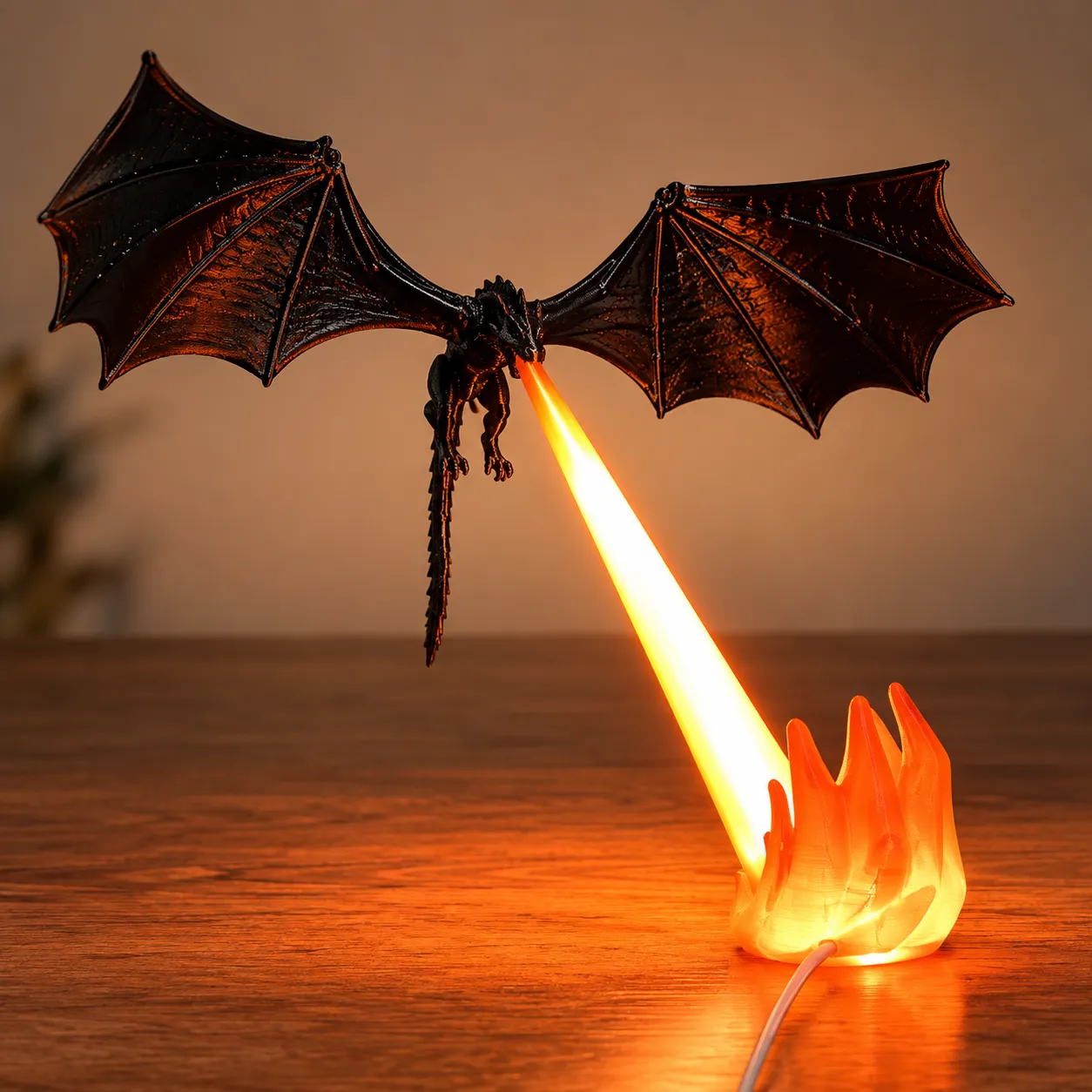 3D fire breathing dragon lamp with glowing orange flame